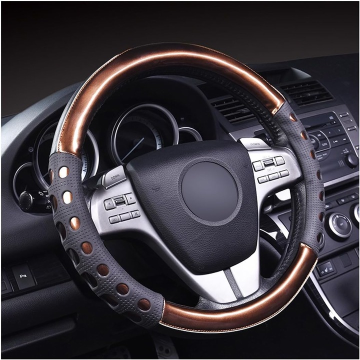 Husa volan universala, 38 cm, din piele microfibra, antiderapanta, aurie