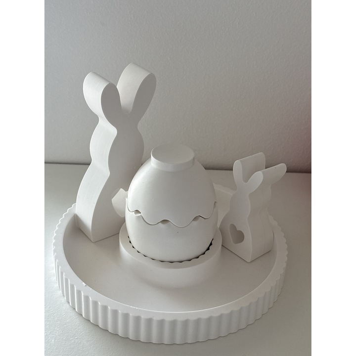 Bol decorativ din ceramică, Celest, set pentru masa de Paște, design minimalist, alb, manual