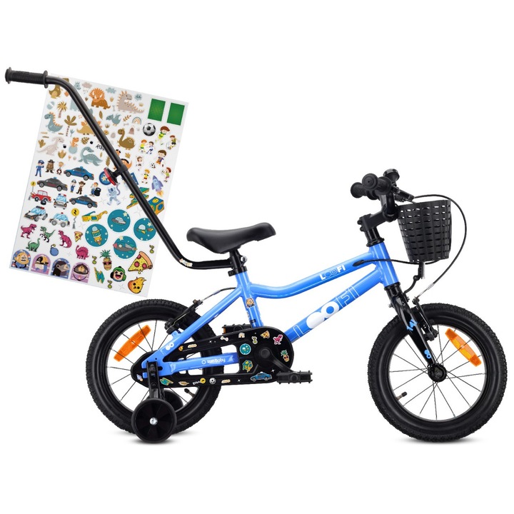 Bicicleta Copii 14 Inch Pentru Baieti Cu Roti Laterale Cos Si Maner Ghidare Aluminiu Usoara 7.19 Kg Sun Baby Albastru