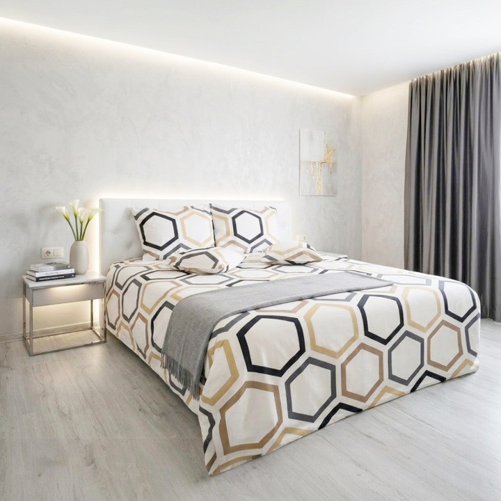 Lenjerie de pat hexagon, Casa Bumbac Textil, 6 piese, bumbac ranforce, multicolor, cearsaf 240x260cm