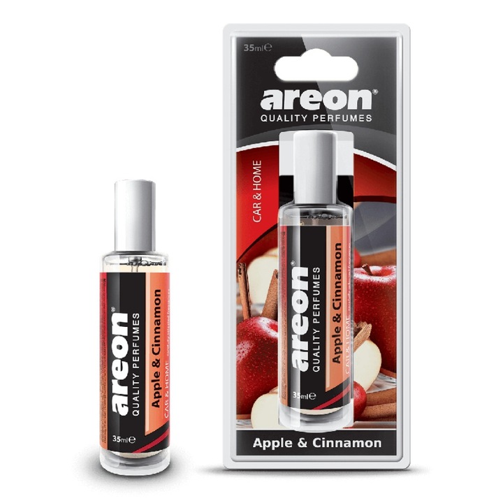 Odorizant lichid pentru maşină şi casă, Areon Apple & Cinnamon, 35 ml, aromă fructată-condimentată, spray