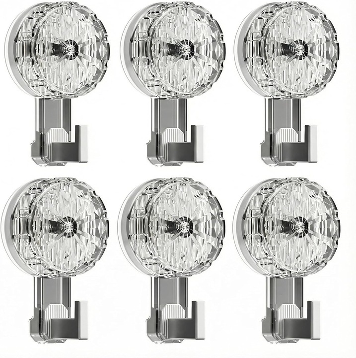 Set de 6 carlige cu ventuze, reutilizabile, capacitate de incarcare 5 kg, argintii, 6.5x10.5cm