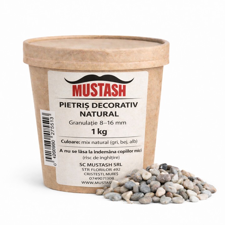 Pietriș decorativ natural, Mustash, 8-16 mm, mix gri, 1 kg