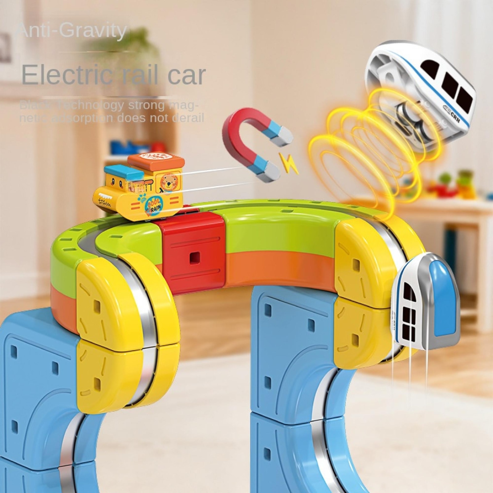 Set Tren Magnetic 3D cu 150 Piese, Traseu cu Pante, Bucla, Poduri