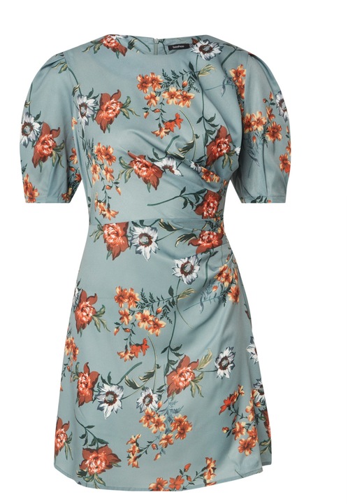 Rochie dama, Boohoo, turcoaz, satin, florala, eleganta, Turcoaz