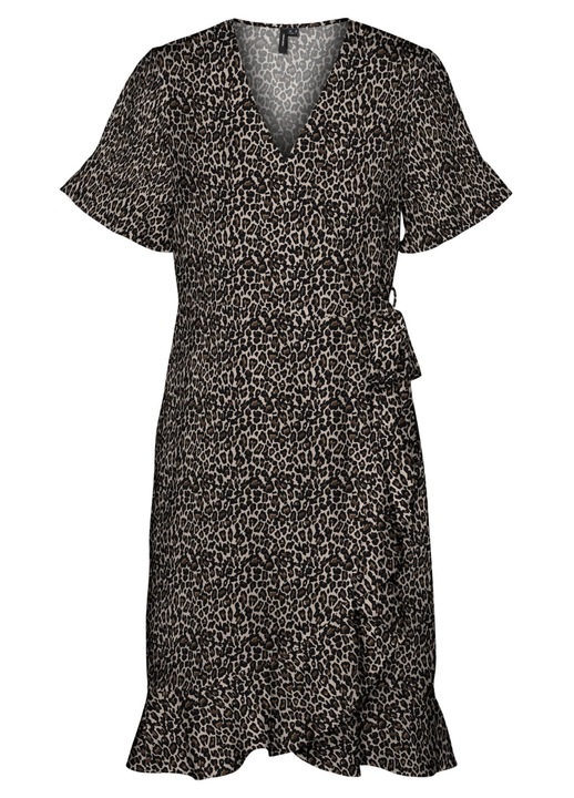 Rochie femei, Vero Moda, animal print, neagra, mini, petrecuta, cu volane, XS