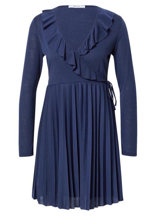 Rochie femei, About You, albastra, mini, petrecuta, cu volane, maneca lunga, 40 EU
