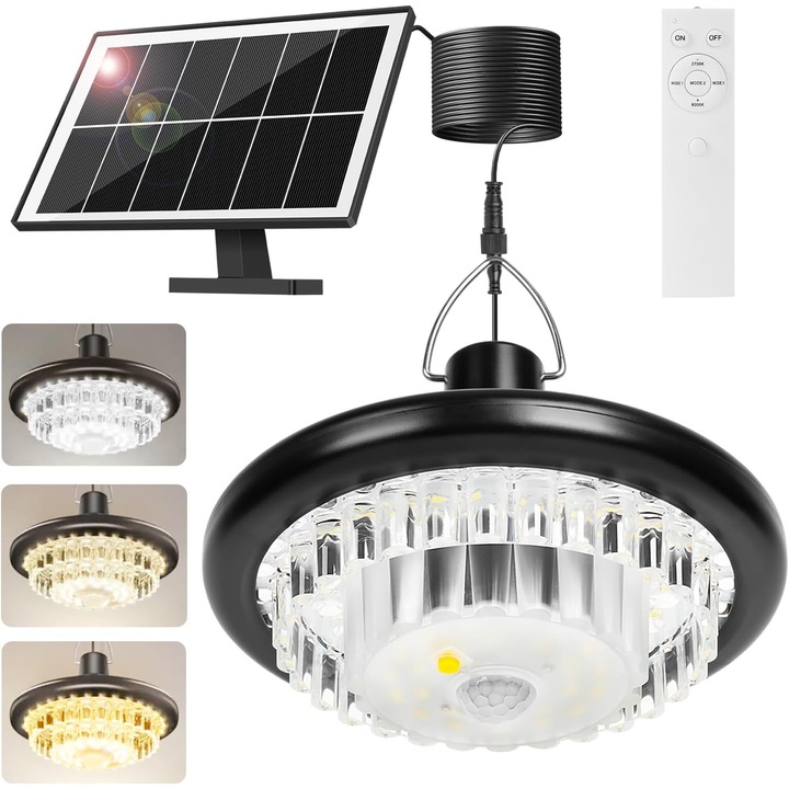 Lampa solara cu 248 LED-uri, 3 moduri, 2700K-6500K, 360 iluminare, set pentru interior/exterior