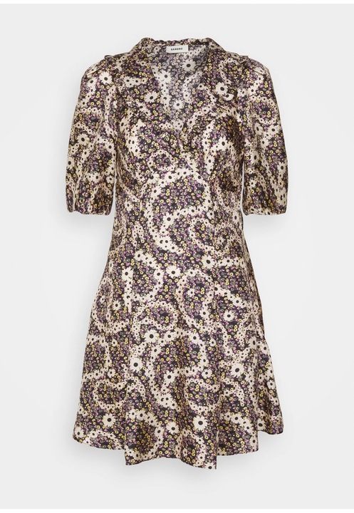 Rochie din matase, Sandro, imprimeu floral, maneca scurta, Multicolor, 36
