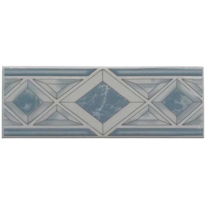Placa decorativă MoftX D 253, set 10 bucăți, design geometric cu romburi, ceramica, albastră, 7x20cm