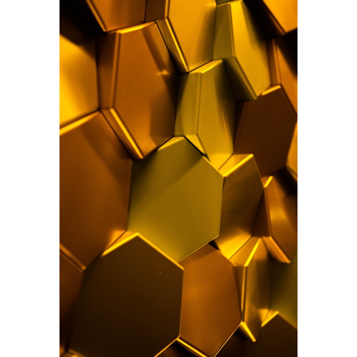Panou decorativ 3D, 3D Wall, hexagonal, PVC, 1000x1000mm, Gold