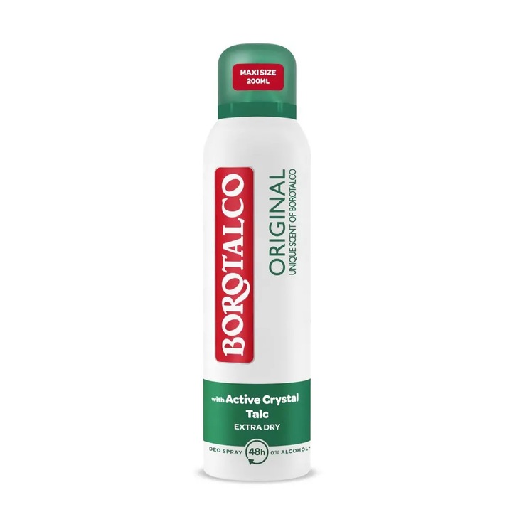 Deodorant Spray Borotalco Original Extra Dry, 200 ml, 48 h, 0% alcool, femei, axila