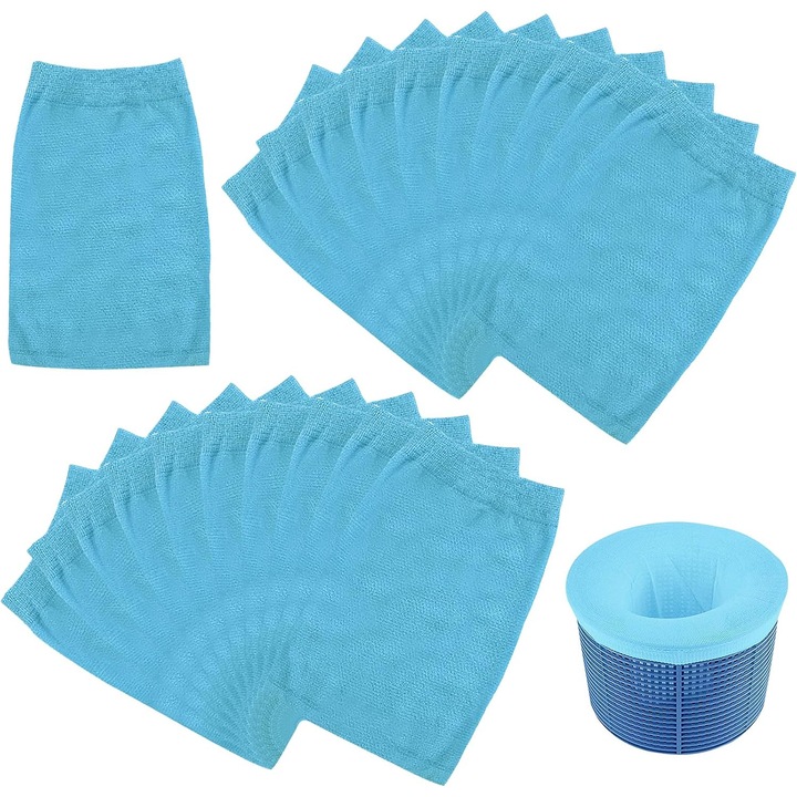 Sosete filtrante pentru piscina, set 20 bucati, reutilizabile, albastre
