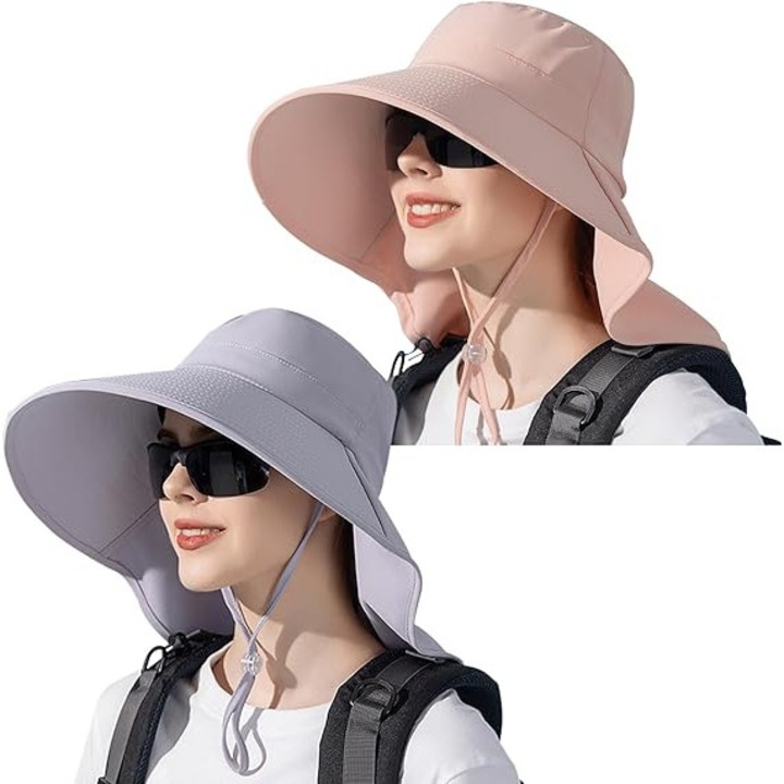 Caciula de soare pentru femei, protectie UV 50+, usoara si pliabila, deschidere pentru coada de cal, gri + roz, dimensiune ajustabila