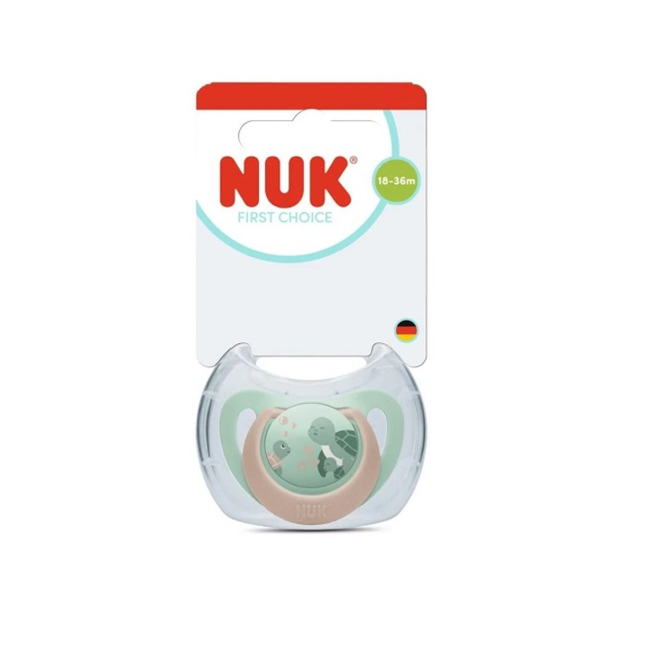 Suzeta NUK First Choice din silicon moale 18–36 luni – Turtle 1 buc
