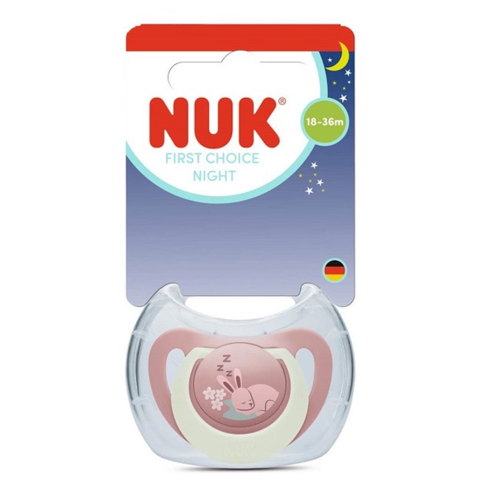 Suzeta NUK First Choice Night din silicon 18–36 luni – Iepuras 1 buc