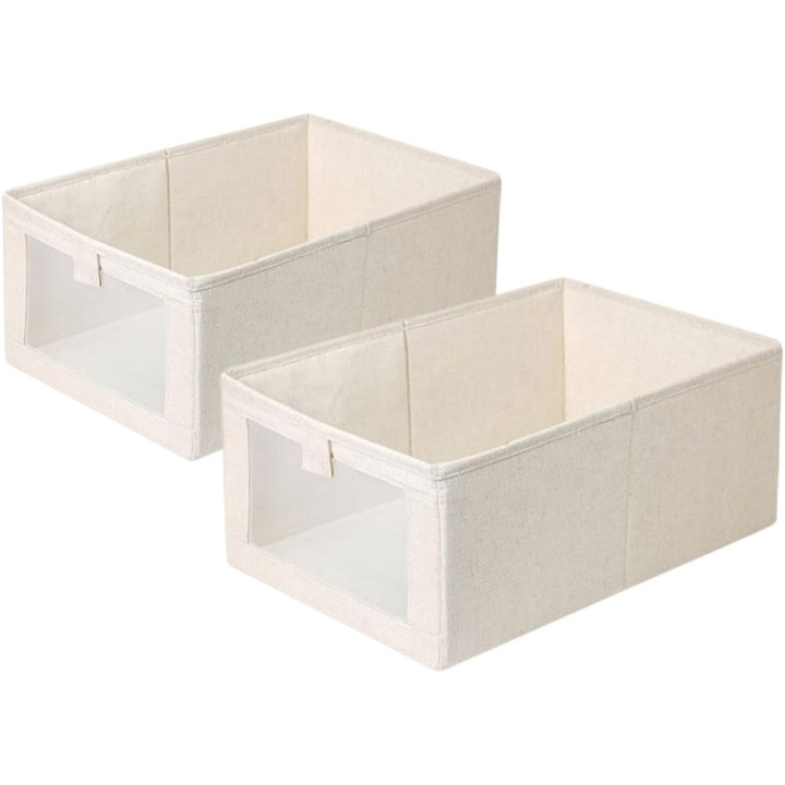 Set cutii depozitare, bej, design pliabil, cu fereastra transparenta