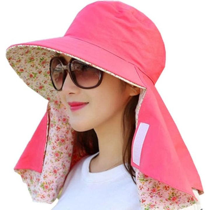 Caciula reversibila pentru soare, protectie UV 360, imprimeu floral, dimensiune unica, roz