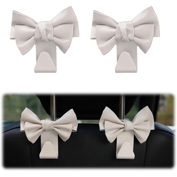 Set suporturi auto 4 buc, design dragut, alb si maro, pentru pastrarea gentilor in spatele masinii