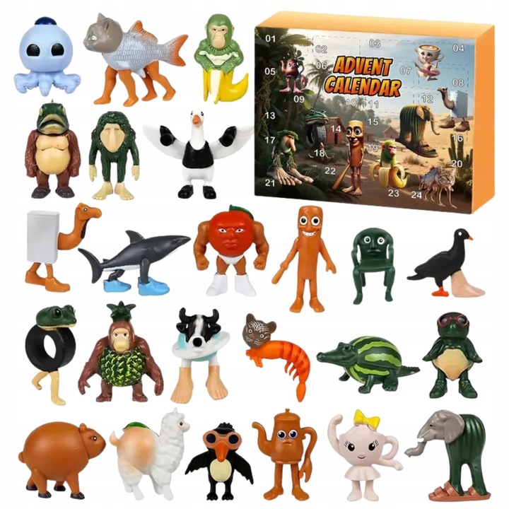 Calendar de Advent, 24 de zile, set de figurine multicolor, 10x15cm