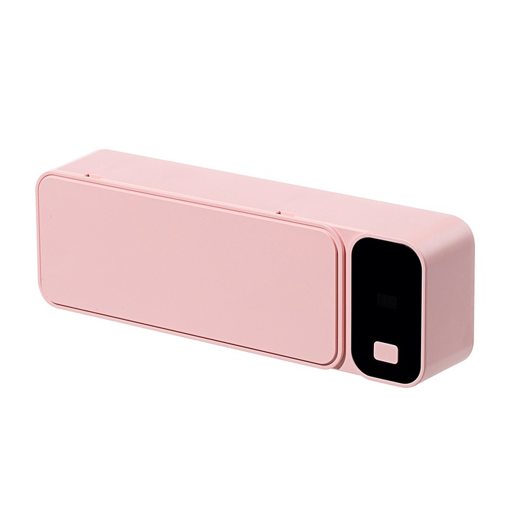 Sterilizator periute de dinti cu UV, montat pe perete, capacitate 5 periute, acumulator 1200mAh, display digital, roz