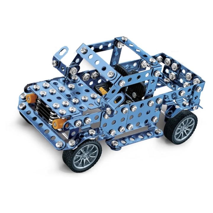 Joc constructii din metal 283 piese - masina de teren decapotabila verde, 8 ani+