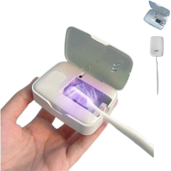 Sterilizator UV pentru periute de dinti, portabil, cu incarcare Type-C, dimensiuni mici, pentru calatorii