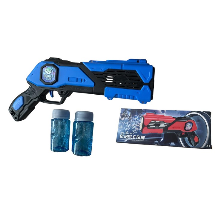 Pistol automat pentru baloane de săpun, efecte luminoase LED, 2 recipiente soluție incluse, 31x7x5cm