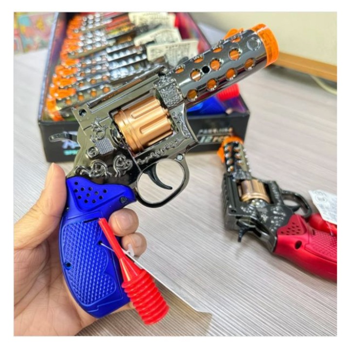 Pistol de jucarie tip revolver, 15 cm, sunete si lumini, multicolor