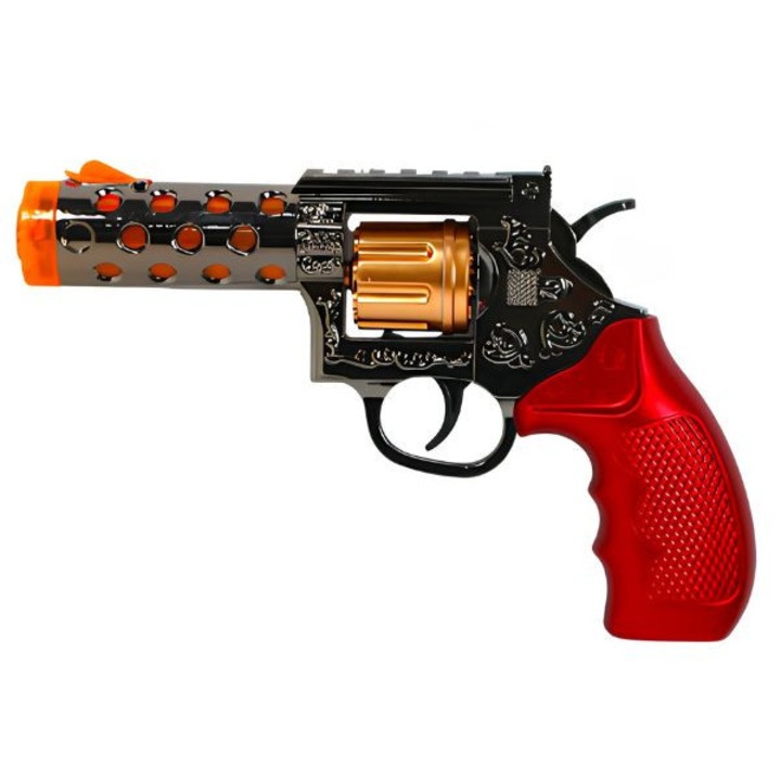 Pistol de jucarie tip revolver, SHOP LIKE A PRO, 15 cm, sunete si lumini, multicolor