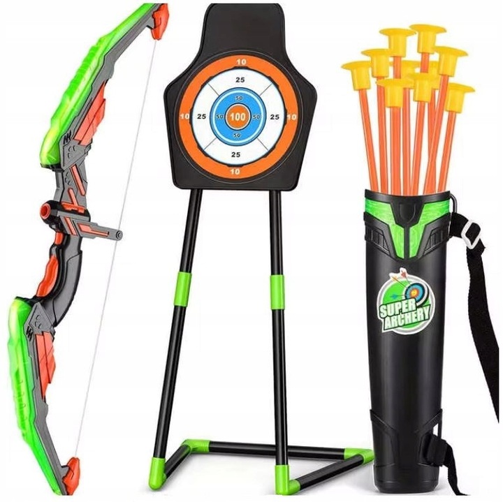 Set de tir cu arc mare GZ TRADE, 10 săgeți cu ventuze, țintă, iluminare, 62, 5cm