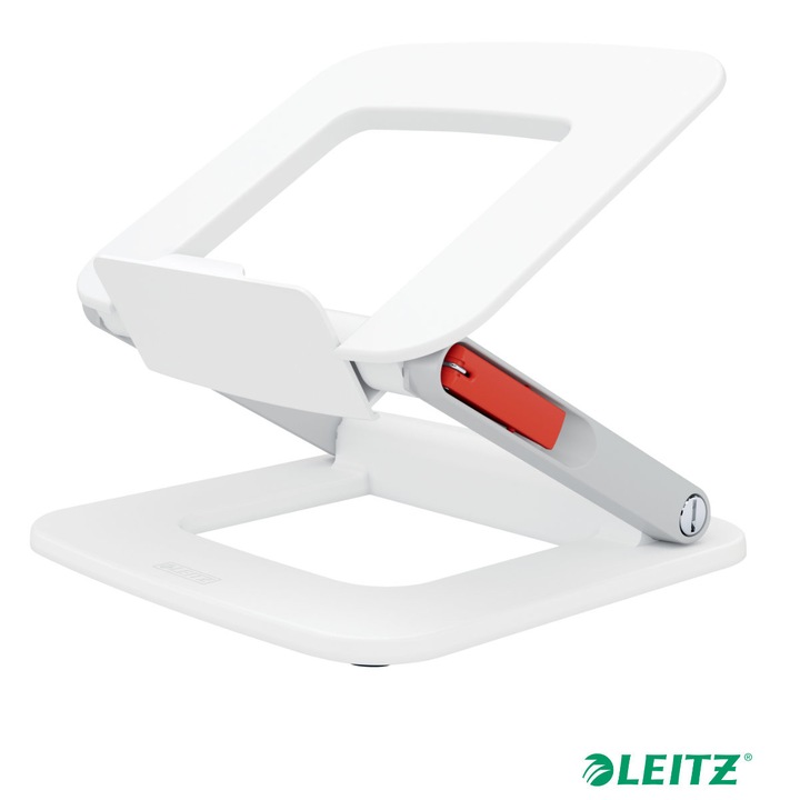 Suport ergonomic pentru laptop Leitz Ergo, alb, reglabil pe inaltime, 258x45x253mm