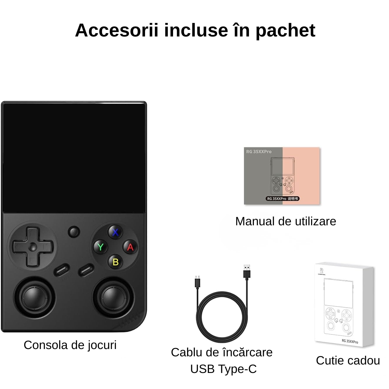 Consolă Portabilă Jocuri Retro, Anbernic RG35XX Pro, WiFi, Bluetooth, 64 GB, Ecran IPS 3.5"