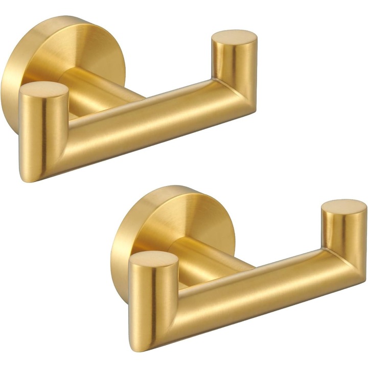 Suporturi pentru prosoape, 2 bucati, inox SUS304, design dublu, rezistent la rugina, aurie, 96x57x50mm