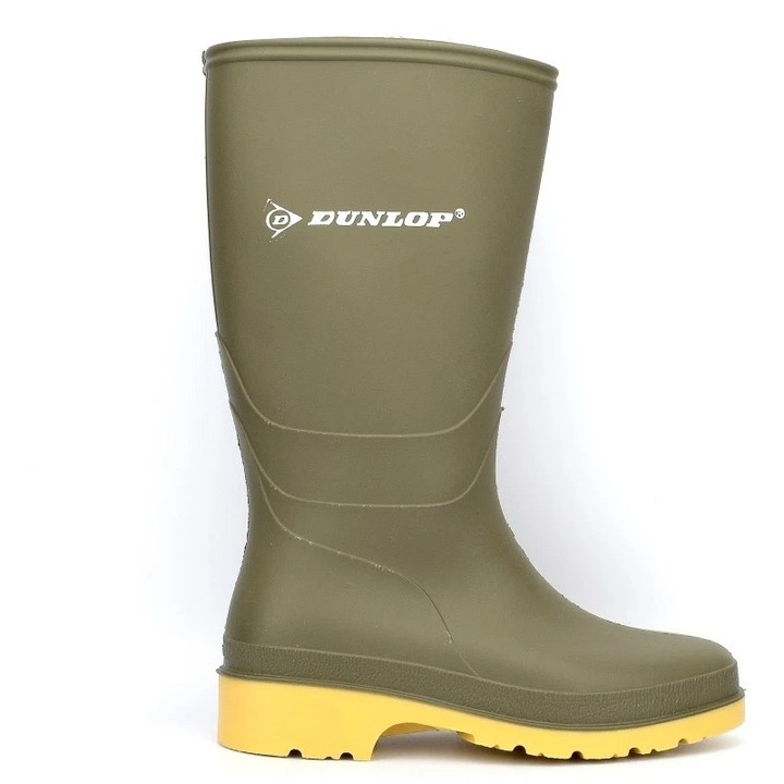 Cizme cauciuc copii, Dunlop, impermeabile, antiderapante, kaki, 33 EU