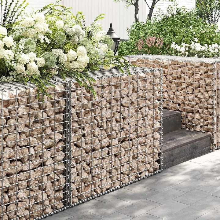 Cos gabion Brius, otel galvanizat, 100x80x30 cm, argintiu, montaj fără unelte