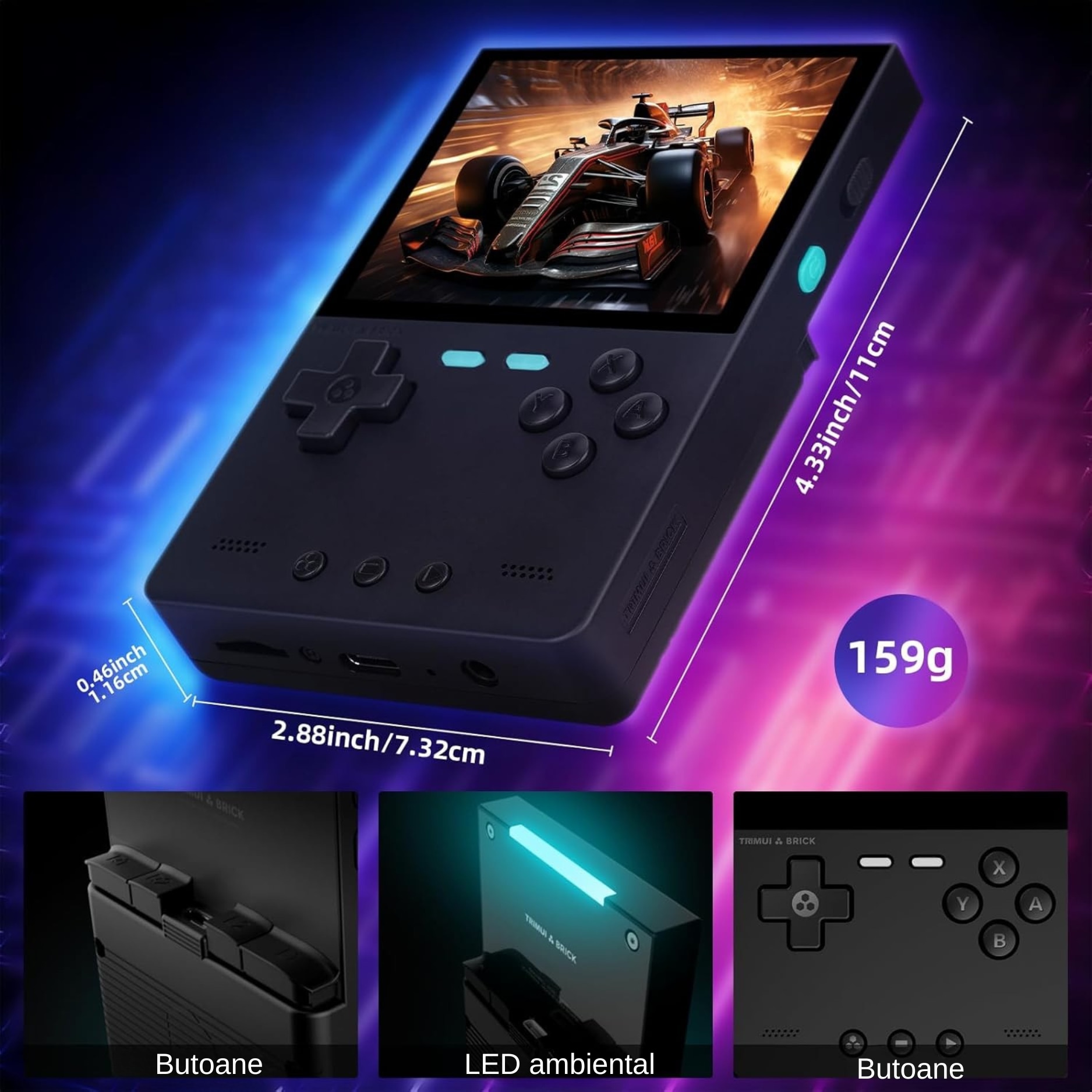 Consola Jocuri Portabila, TRIMUI Brick, Wi-Fi, Bluetooth, 64 GB, Jocuari Incluse, Ecran IPS 3 "2", Quad core Cortex-A53 2.0GHz, 1GB RAM, Retro