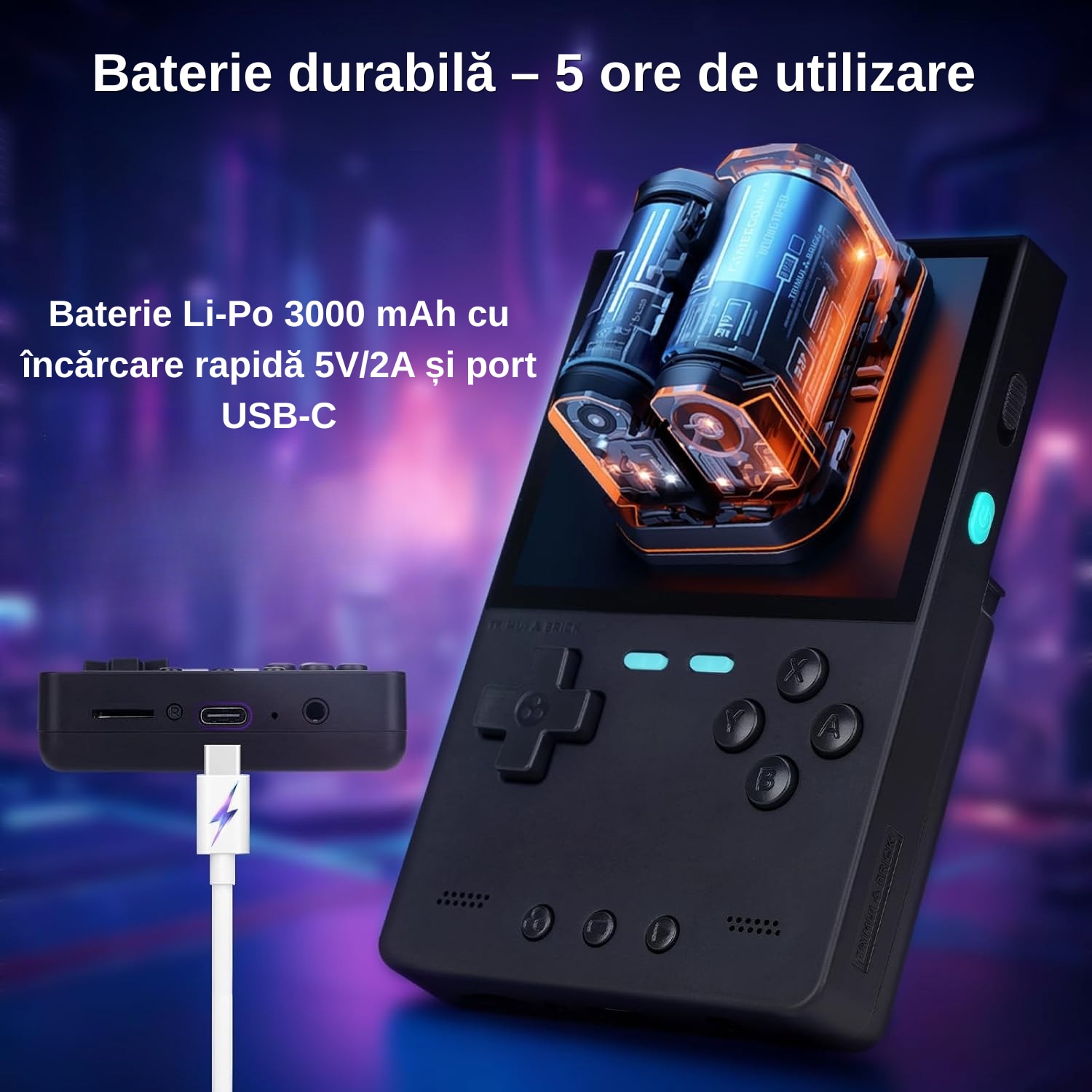Consola Jocuri Portabila, TRIMUI Brick, Wi-Fi, Bluetooth, 64 GB, Jocuari Incluse, Ecran IPS 3 "2", Quad core Cortex-A53 2.0GHz, 1GB RAM, Retro