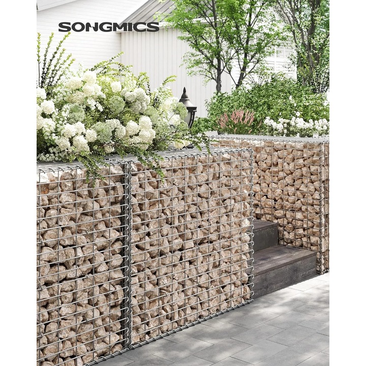 Cos gabion, Brius, 100x90x30 cm, otel galvanizat, argintiu, montaj fără unelte