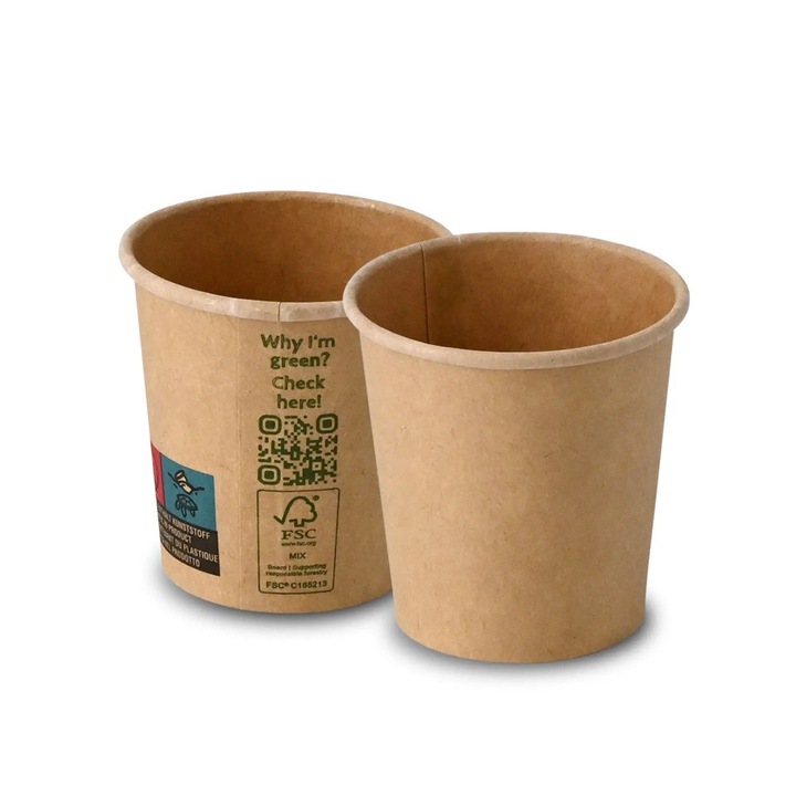 50 db natúr kraft pohár szett, PLA bevonatos karton, 120ml/4oz, Ø 62 mm