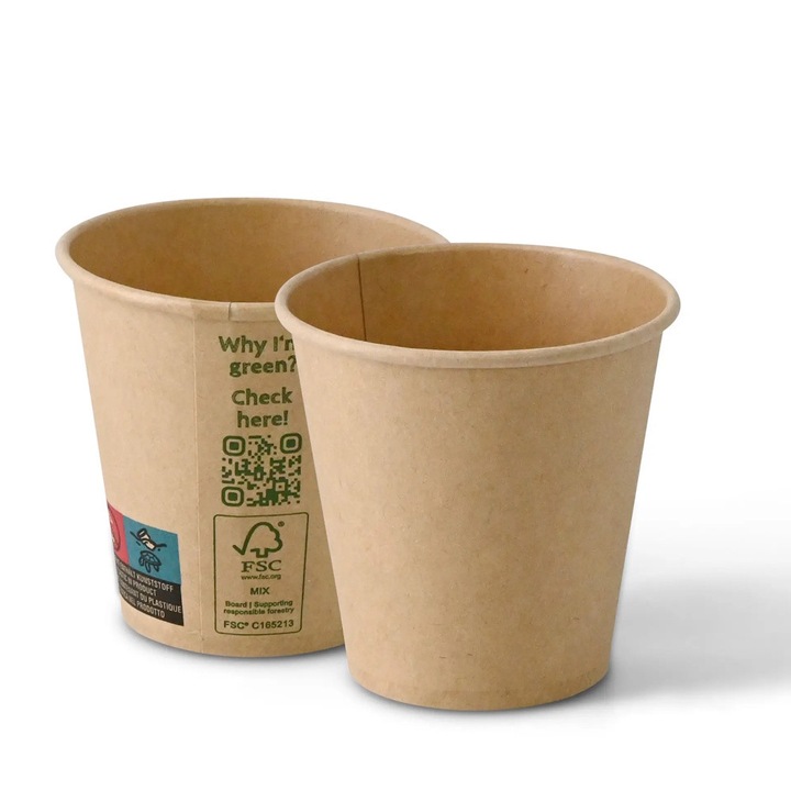 50 db-os szett natúr kraft pohár, PLA bevonatos karton, 180ml/6oz, Ø 80 mm