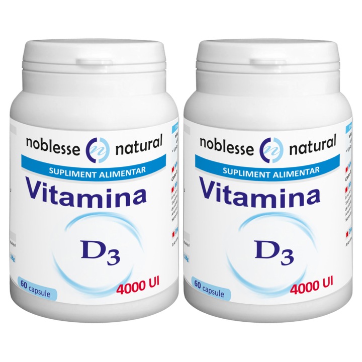 Set Vitamina D3 Noblesse Natural 4000 UI, 120 capsule, sprijină imunitatea și sănătatea oaselor