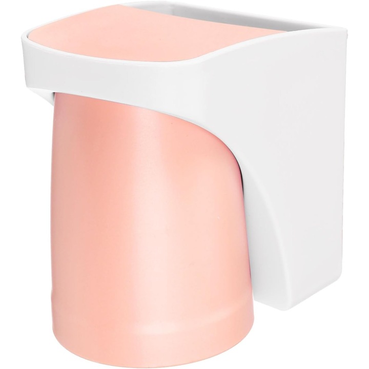 Suport pentru periute de dinti magnetic, 2 in 1, cu pahar de 7,5 cm, roz, 12x8,3x11,3 cm