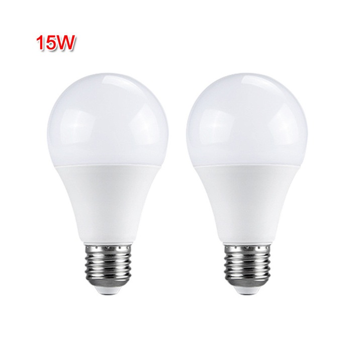 2 db E27 LED izzó készlet, 15W, fehér, könnyű beszerelés, energiatakarékos