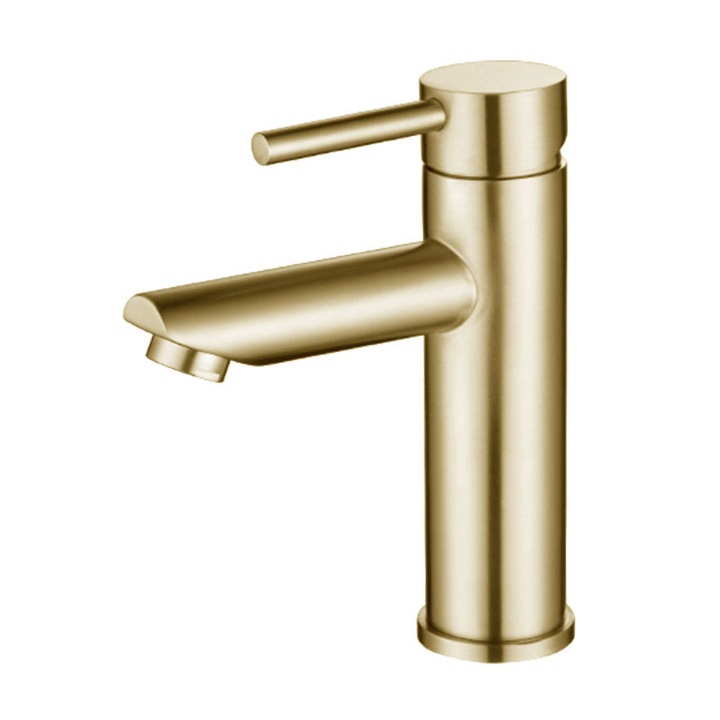 Baterie sanitara din otel inoxidabil 304, design simplu, aurie, pentru chiuveta, montare pe un singur orificiu