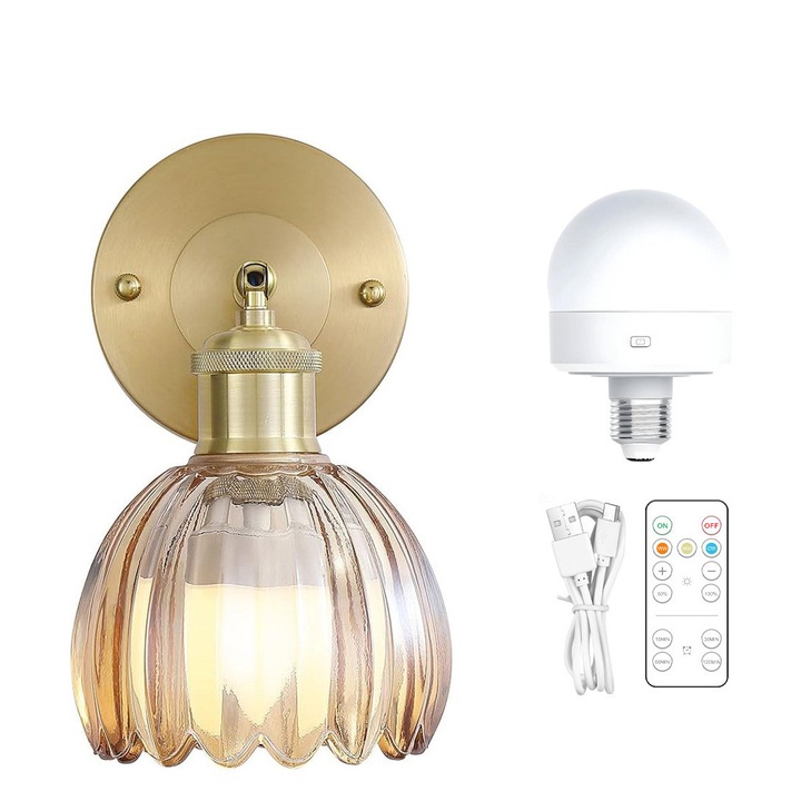 Aplica retro din sticla amber cu cadru din alama, dimensiuni 10x15cm, set de 3 culori reincarcabile