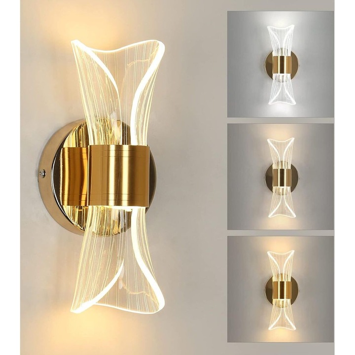 Aplica moderna LED, 3 temperaturi de culoare, design unic, aurie, pentru interior