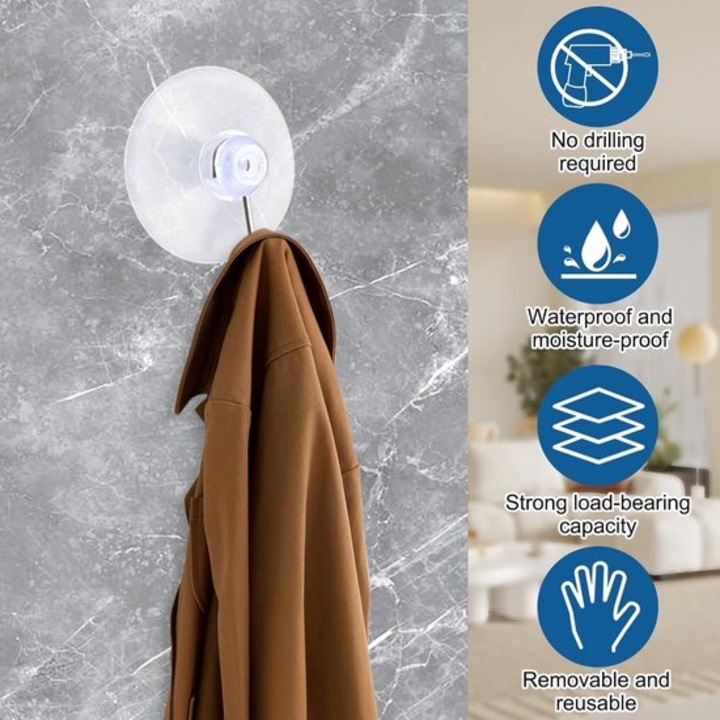 Set suporturi cu ventuze, 12 buc, pentru baie si bucatarie, plastic, mici