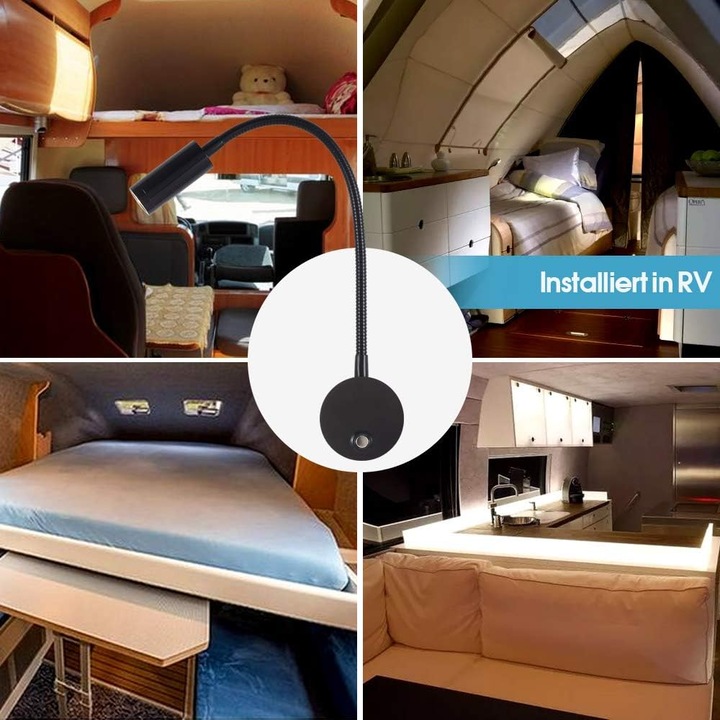 Set de 2 veioze LED dimabile 12V cu port USB, lumina calda 3000K, rotire 360°, argintiu