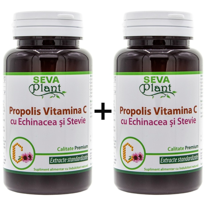 Set 2x Comprimate masticabile Propolis cu Vitamina C și Echinacea, 2x40tb, Seva Plant, imunitate puternică, protecție respiratorie